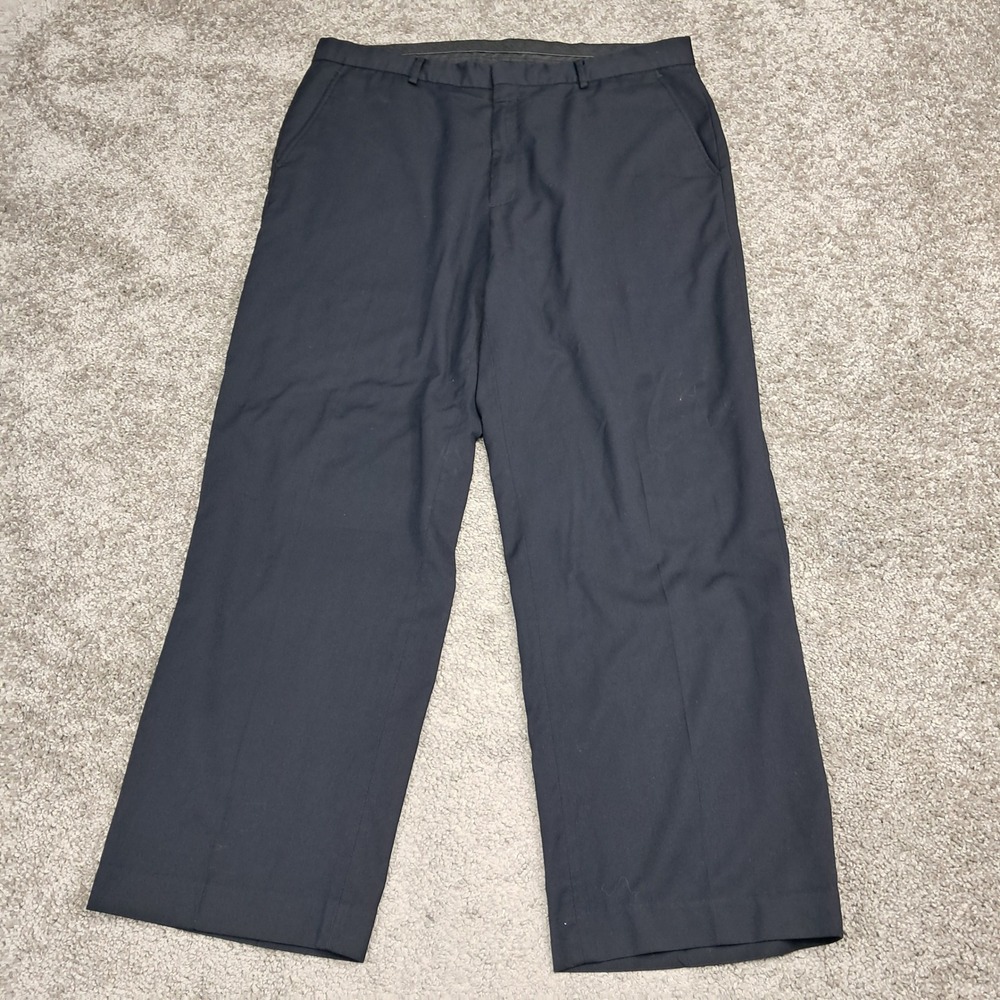 Calvin Klein Mens Black Flat Front Dress Pants 36x29 Polyester Viscose Trousers‎